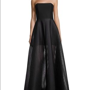 Strapless Evening Gown w/ Sheer Striped Skirt